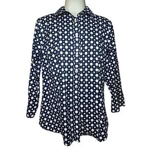 Talbots Women's Size 10 Blue White Button Up Dress Shirt Wrinkle Resistant